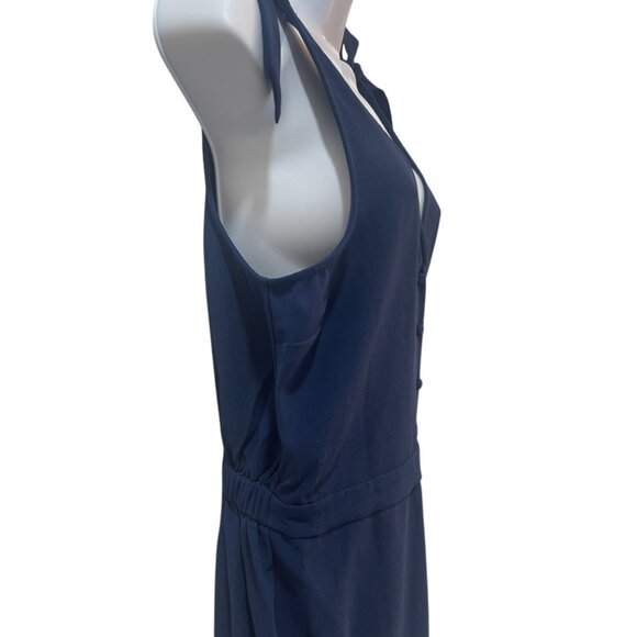 Cupcakes & Cashmere Topeka Jumpsuit M | Navy Crepe Wide-Leg with Shoulder Ties - Picture 3 of 16